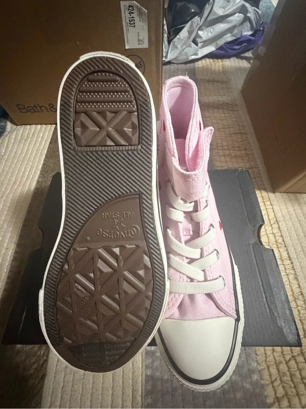 Converse Pink High-Top Kids Sneakers with Heart Accents